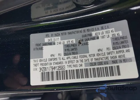 2017 Mazda Mazda3 Touring from USA, damaged, VIN 3MZBN1V79HM126983